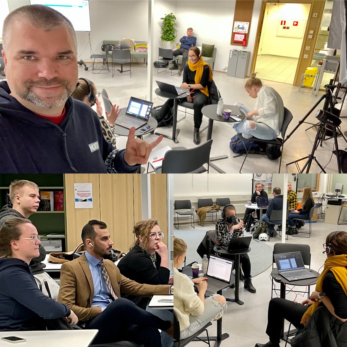 askomono's tweet photo. Hackathon day with 12 #laureaUAS and 23 #metropolia students #robot #chatbot #AI #3AMK with @askomono @LassiFI @jumalinen @aarneklemetti https://t.co/JTIIVTfgXS