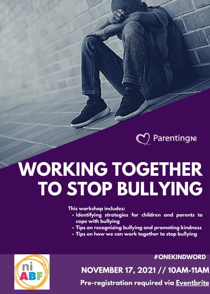 NIDACTS's tweet photo. This week is Anti-bullying week. Parenting NI are hosting a session for parents and practitioners. "Working together to stop bullying" on 17th November at 10am to 11am. Places can be booked through Eventbrite (see poster below).
#NDACT #ParentingNI #Mentalhealth https://t.co/L5m46PWWIz