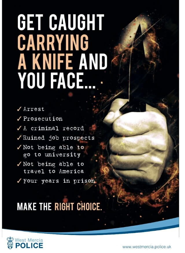 LawleyCops's tweet photo. FACT: It is illegal to carry a knife or offensive weapon in a public place without a reasonable excuse. 

Find out more about knife crime and the devastating consequences at https://t.co/rFkewfodbp

#OpSceptre https://t.co/S8vrMOY6Ia
