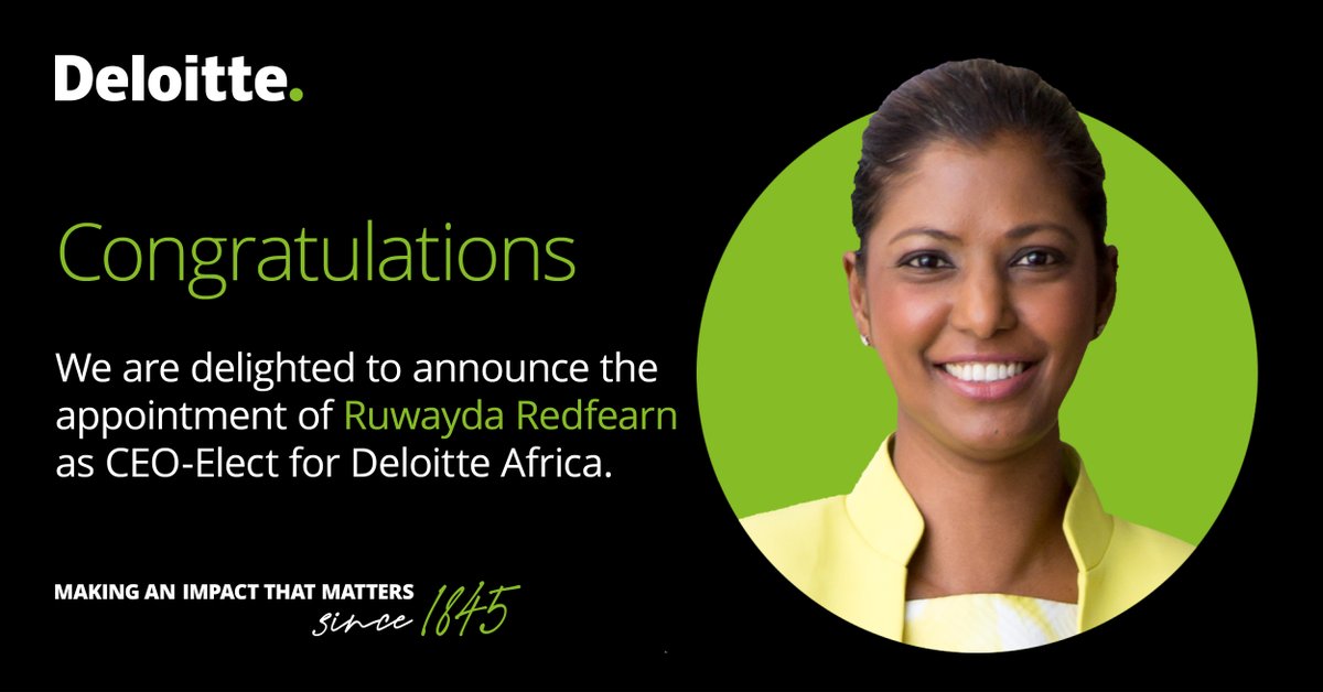 DeloitteSA's tweet photo. Deloitte Africa appoints CEO-Elect and Board Chair. Read more here: https://t.co/noL6eTqPL6 https://t.co/gcMMbN8qzK