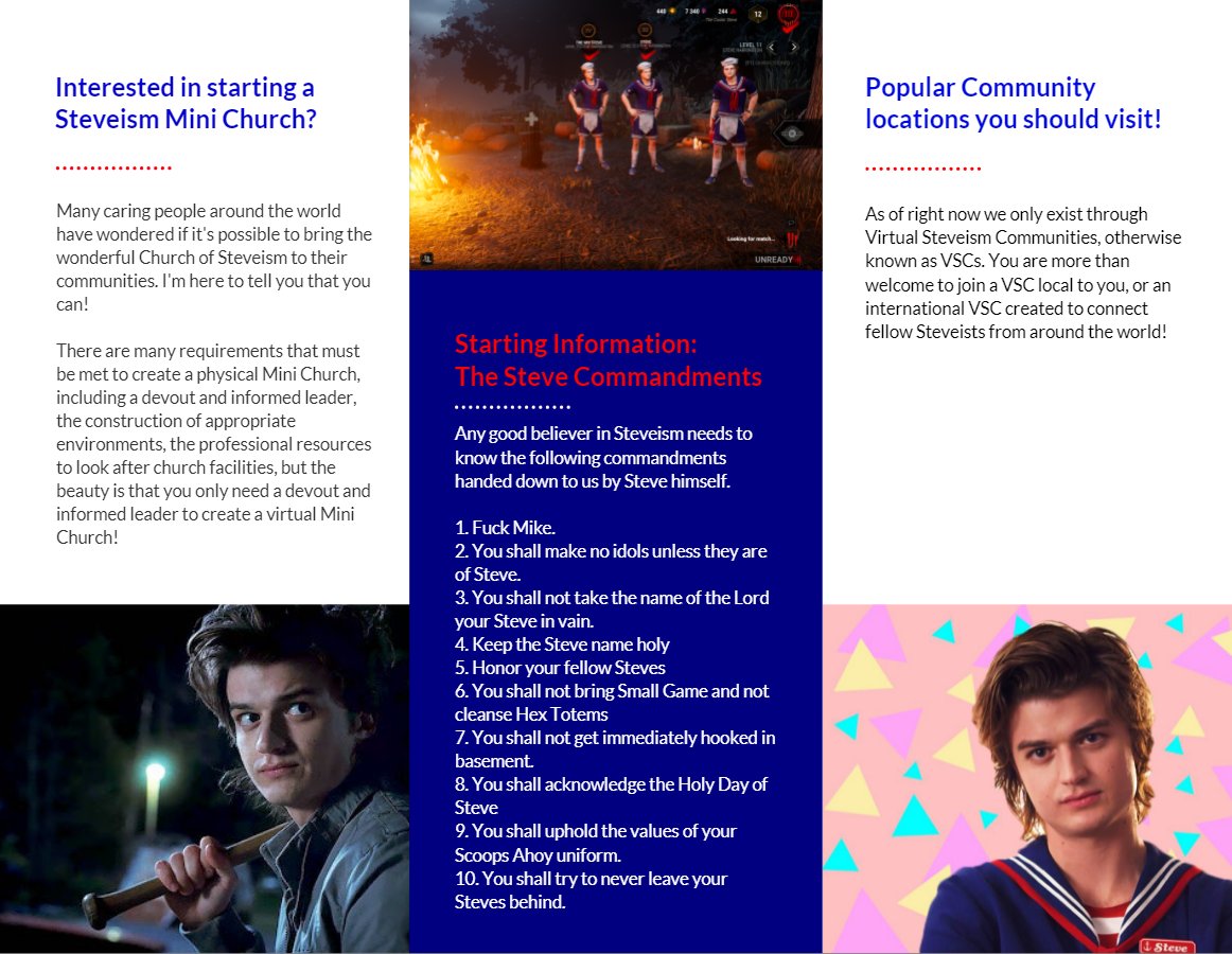 GrennishTV's tweet photo. This is the followup to #Steveism 👀
All the information for beginners interested in joining the Church of Steve
#CultofSteve #Steveism #DeadbyDaylight #StrangerThings https://t.co/8wvMvjU8nI