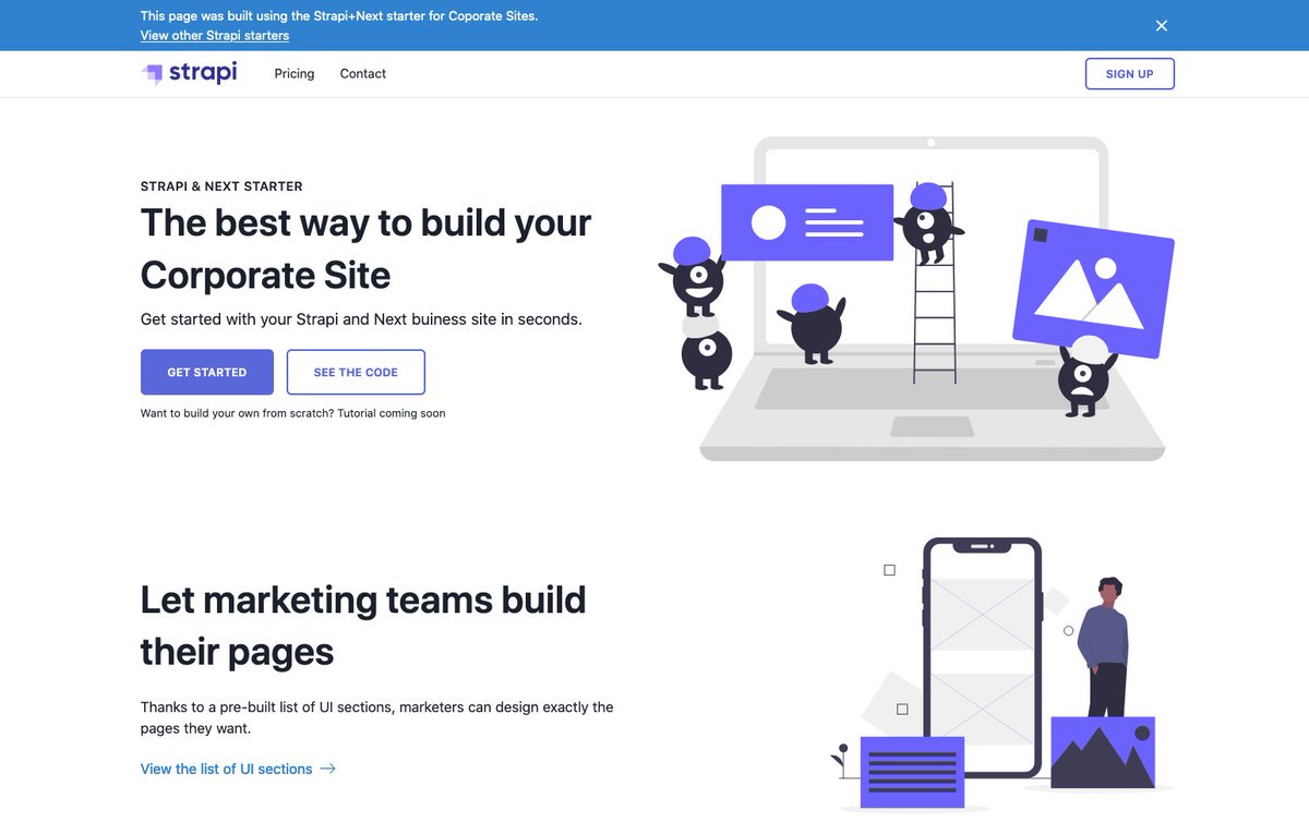 strapijs's tweet photo. Next.js + Strapi π
Bootstrap a simple corporate website using #NextJs Corporate Starter πΌ
#BuildWithStrapi
https://t.co/Zz3DBAjt33 https://t.co/8Zi5HAPSiI
