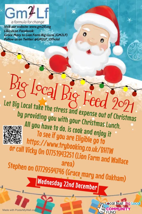 Big Local Big Feed is Back.  Providing free Christmas hampers to people living in the area and in need of a bit of help this year.  

Please check eligibility and book at trybooking.co.uk/BHTW
<a href="/LocalTrust/">Local Trust</a> <a href="/Chris_WCR/">Chris Allen</a> <a href="/TracysMemories/">Tracy Lowe</a> <a href="/Chrissale01/">Chris Sale</a> <a href="/SCVOSandwell/">SCVO</a> <a href="/oakhamchurch/">Oakham Church</a>