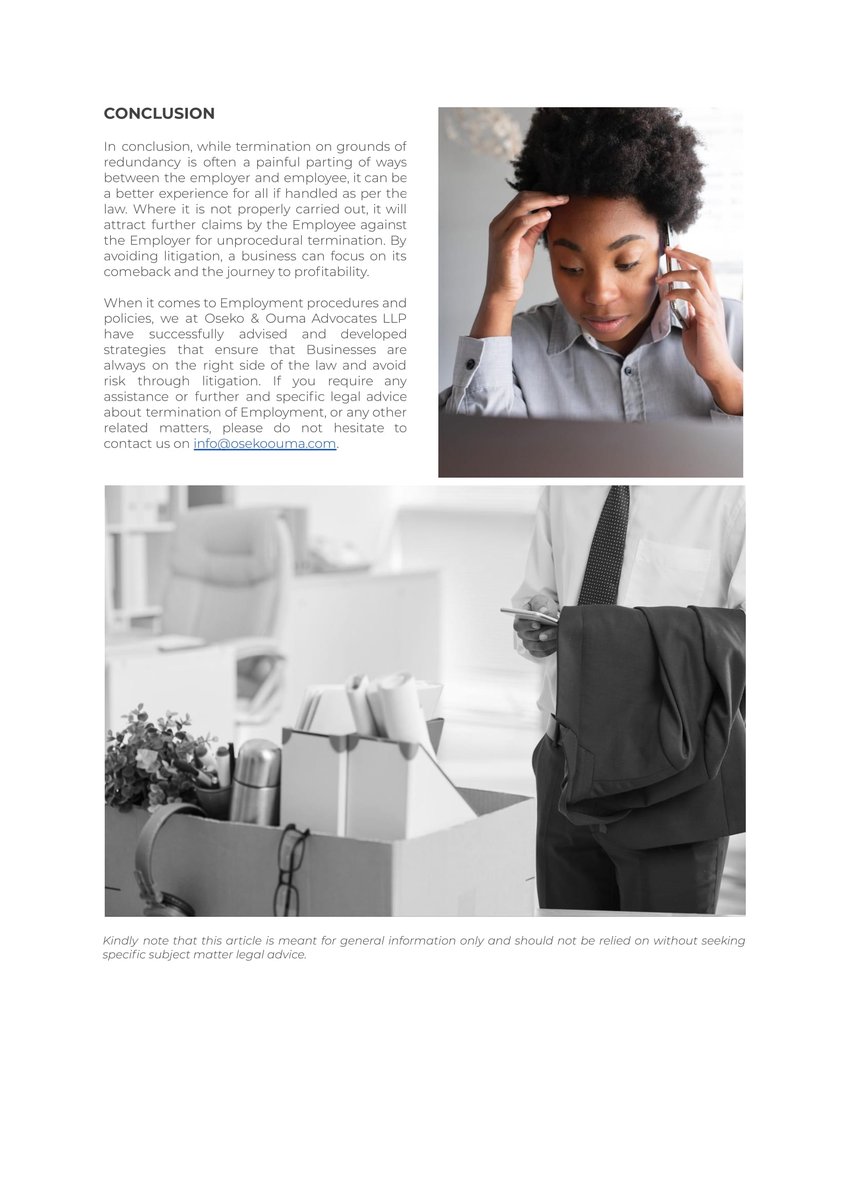 OsekoLaw's tweet photo. Redundancy is a painful process for all who are involved. Any business knows that failure to carry out a termination of employment per the law can have very costly consequences. This week we tackle the redundancy process and how you can avoid being on the wrong side of the law. https://t.co/PpH7oMC8g2
