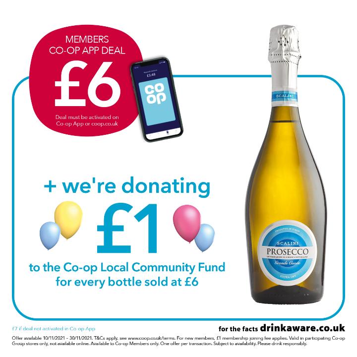 Have you seen the latest <a href="/Coopuk/">Co-op</a> members app deal? You can get £1 off Scalini Prosecco, and they'll give £1 to the Co-op Local Community Fund for every bottle sold at £6.  #ItsWhatWeDo
coop.uk/3nxjw9v