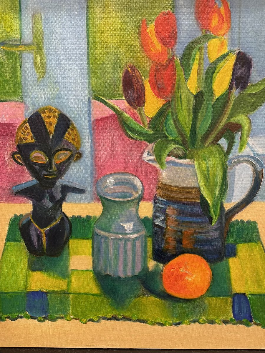 SproutArts's tweet photo. We have some of Sprouts favourite artists as well as lots of new talent as part of our #LockdownReflections Show. Many lovely original artworks are available to buy

@LucindaDenning @PeterSolari Margo Random &amp; Angela Murray (pictured with her paintings) @wandsworthart https://t.co/UXnEAogeP5