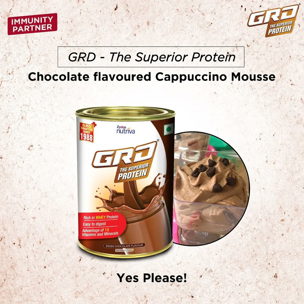 GrdProtein's tweet photo. Looking for a tasty and healthy treat? 
Here’s how to make Cappuccino Mousse with GRD - The Super Protein Chocolate flavor. 
Swipe left to know!

#Nutrition #FlavourOfGoodness #HealthyLifestyle #WholesomeProteinSnack #Protein #GRDSuperiorProtein #GRDProteinPowder #ImmunityBooster https://t.co/5pd91fvYFW