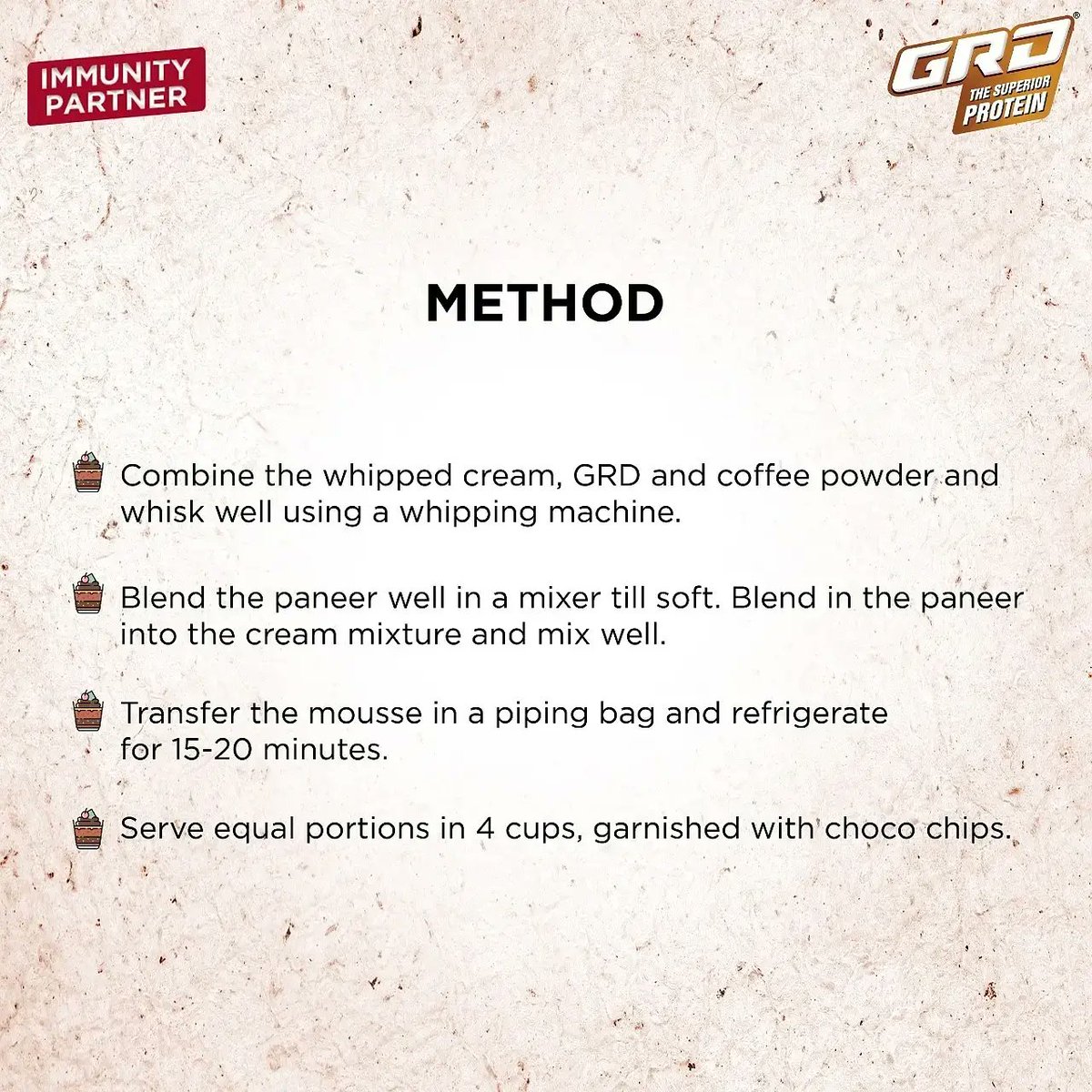 GrdProtein's tweet photo. Looking for a tasty and healthy treat? 
Here’s how to make Cappuccino Mousse with GRD - The Super Protein Chocolate flavor. 
Swipe left to know!

#Nutrition #FlavourOfGoodness #HealthyLifestyle #WholesomeProteinSnack #Protein #GRDSuperiorProtein #GRDProteinPowder #ImmunityBooster https://t.co/5pd91fvYFW
