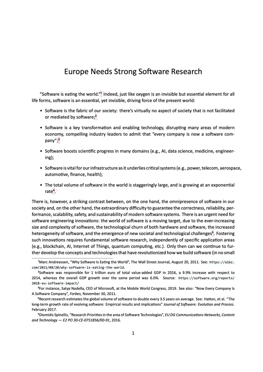 A team of software researchers from NL, FI and FR compiled a petition as a call to action for more #European funding for #software #research. We've gotten 800+ signatures! 🎉 The full petition: cwi.nl/~storm/EuropeN… Share with whomever can make a change! RT = ❤️ <a href="/VERSEN_NL/">VERSEN</a>