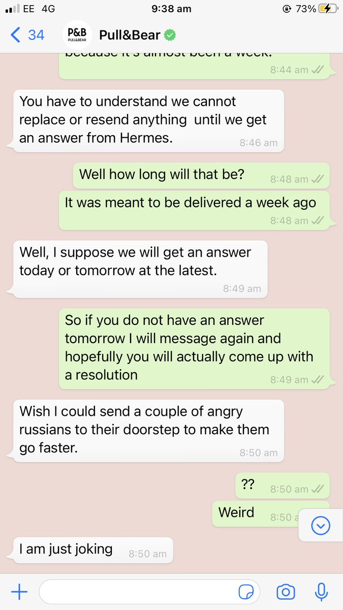 millywatsonn's tweet photo. ?? Possibly the worst customer service I’ve ever had 🤨 @pullandbear https://t.co/HmWLyB2AyO