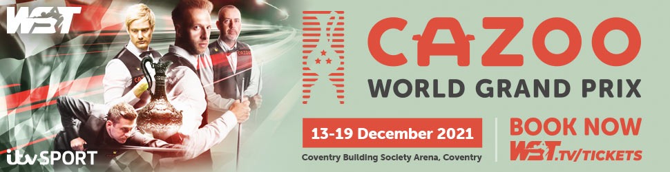 WeAreWST's tweet image. RETWEET TO WIN!

Snooker returns to Coventry next month for the @CazooUK World Grand Prix. Retweet this for the chance to WIN two tickets to the final PLUS overnight accommodation.

Tickets are available for the first event in the 2021/22 Cazoo Series at wst.tv/tickets!