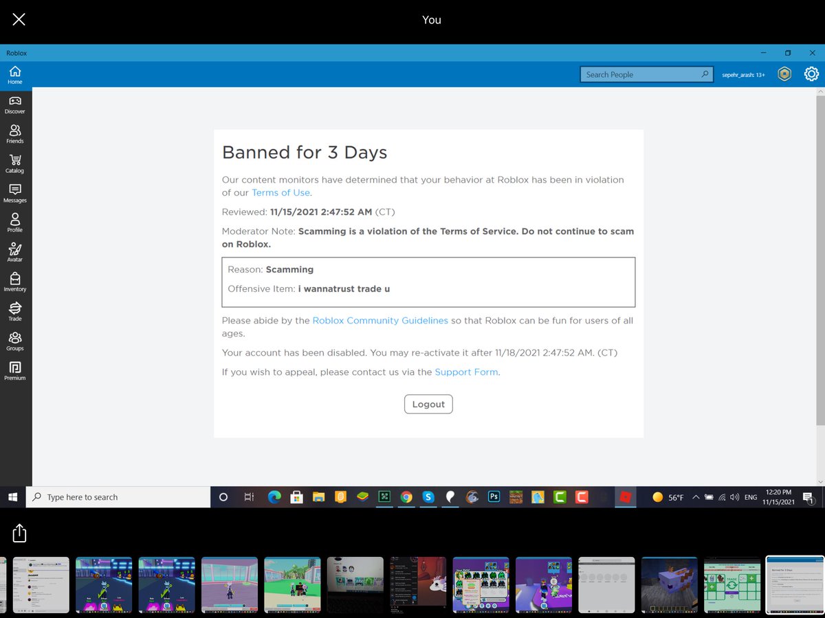 Se1390ba's tweet photo. @Roblox Roblox I got ban with user sepehr_arash someone say to me trust trade for ur best pet and I say no then I came to troll he bc he was scammer I say ok I wanna trust trade with I wanted to give he cat to he get troll he don’t care so I get away then I get banned pls unban. https://t.co/ajaUxDXwKm
