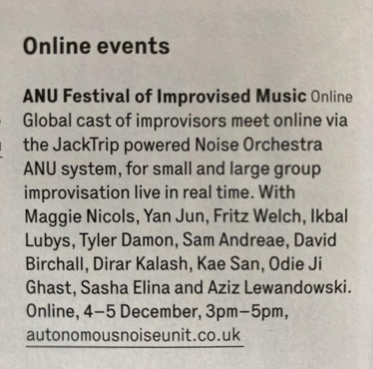 ANU Festival in this months <a href="/thewiremagazine/">The Wire Magazine</a>