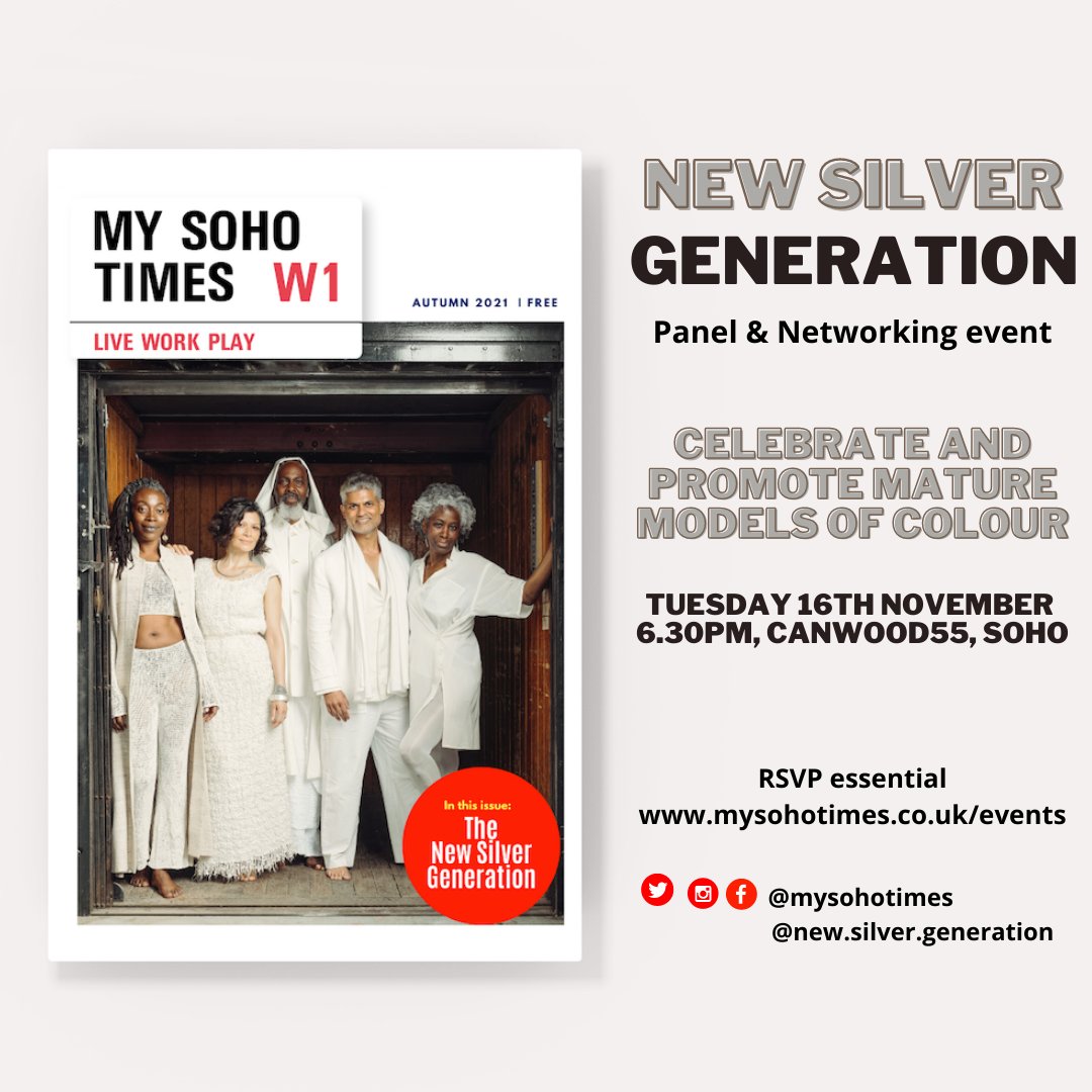 thesohogirl's tweet photo. Really excited to host the first @mysohotimes event post lockdown! Celebrating mature models of colour in Fashion and Beauty - join us!
Tues 16th, 6.30pm
Soho, London
Free. Booking essential: https://t.co/gK7AeN5ORq
#journorequest #fashion #beauty #diversity #NewSilverGeneration https://t.co/bpwTNHAPQ1