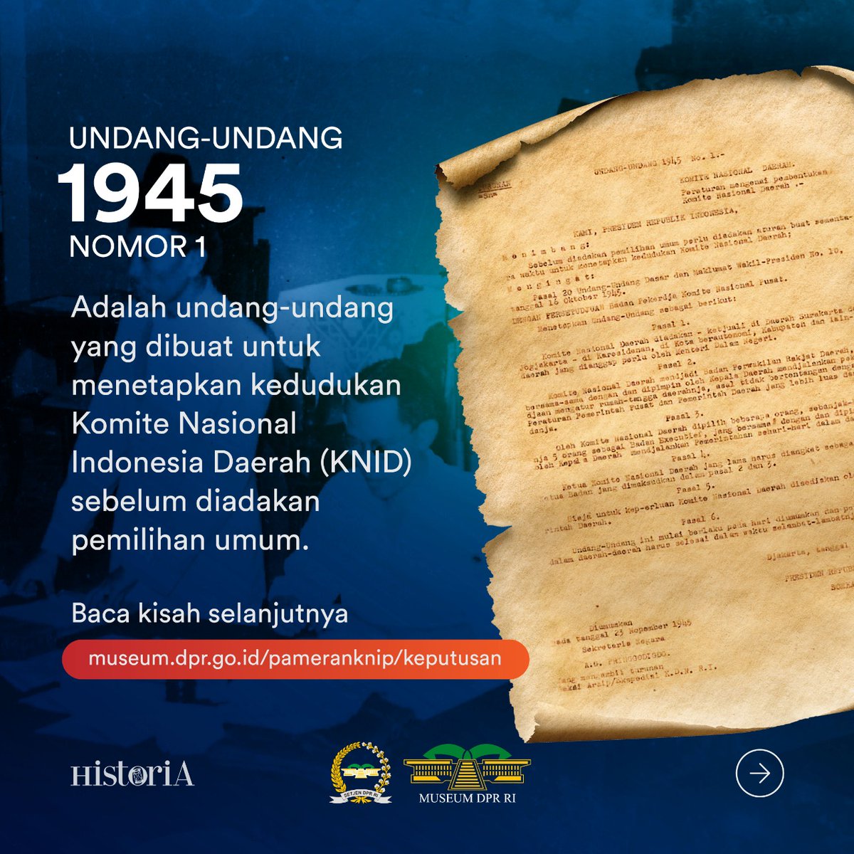 historia_id's tweet photo. Pameran Daring, bertajuk "Komite Nasional Indonesia Pusat: Mukadimah Parlemen Indonesia" yang diadakan Museum DPR RI masih bisa kamu saksikan di link berikut : https://t.co/qUplDmrOO8
#dpr #museumdpr #knip #mukadimahparlemenindonesia #sutansyahrir https://t.co/dksNMy6pfg