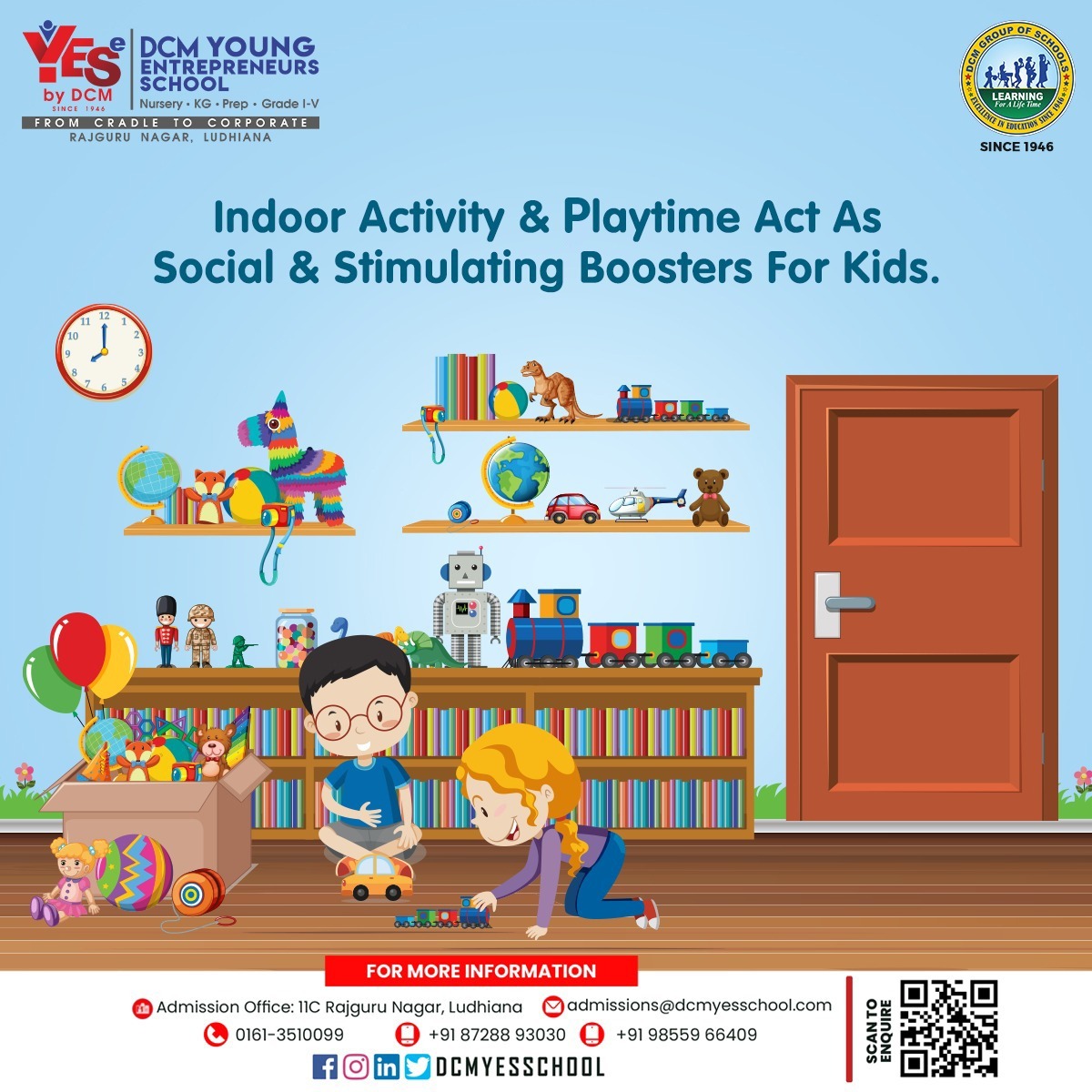 dcmyesschool's tweet photo. Enhance concentration and improve all around development by including indoor activity and playtime in your child's daily routine.
📱 87288-93030
☎ 0161-3510099
#roleplay #indooractivity #pretend #learning #knowledge #growth
#yesbydcm #newlaunch #ludhiana #preschool #school https://t.co/ChnC7LN3De