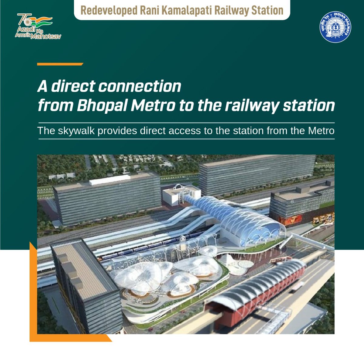 wc_railway's tweet photo. The newly constructed skywalk provides direct access to Rani Kamalapati Station from the metro station ensuring seamless transit from the main station to the metro station.

#NayeBharatkaNayaStation https://t.co/xDYZmIIWUn