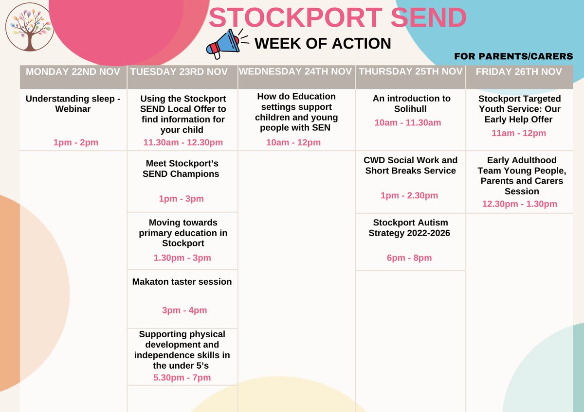 SMBC_SEND's tweet photo. 📣1 week to go! 📅
Our #SENDweekofaction starts next Monday.
There's a schedule for parents/carers and a schedule for professioanls.

For more info and to book on: https://t.co/NjYDgJpP0O https://t.co/BjhEuZ8XXF