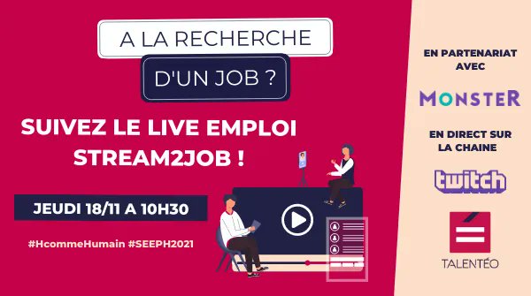 Talenteo's tweet photo. 🤝 La #SEEPH2021 est lancée ! @Talenteo est partenaire média de #Stream2Job. Rendez-vous jeudi à 10h30 sur notre chaine Twitch pour découvrir un live dédié à l’ #emploi des personnes en situation de #handicap. 💻
📝 Inscrivez-vous : https://t.co/EjUaiIJiCj https://t.co/DqhjvUMVNd
