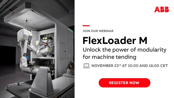 ABB_Robotics_DE's tweet photo. Mit #FlexLoader M haben wir eine Reihe modularen & flexiblen #Roboter-Zellen für die #Maschinenbeschickung an den Start gebracht. Weitere Infos aus erster Hand erhaltet Ihr von unseren ExpertInnen am 23. November um 10 oder 16 Uhr.
Anmeldung: https://t.co/DFd2LVTbZB https://t.co/BE2IxQvxAm
