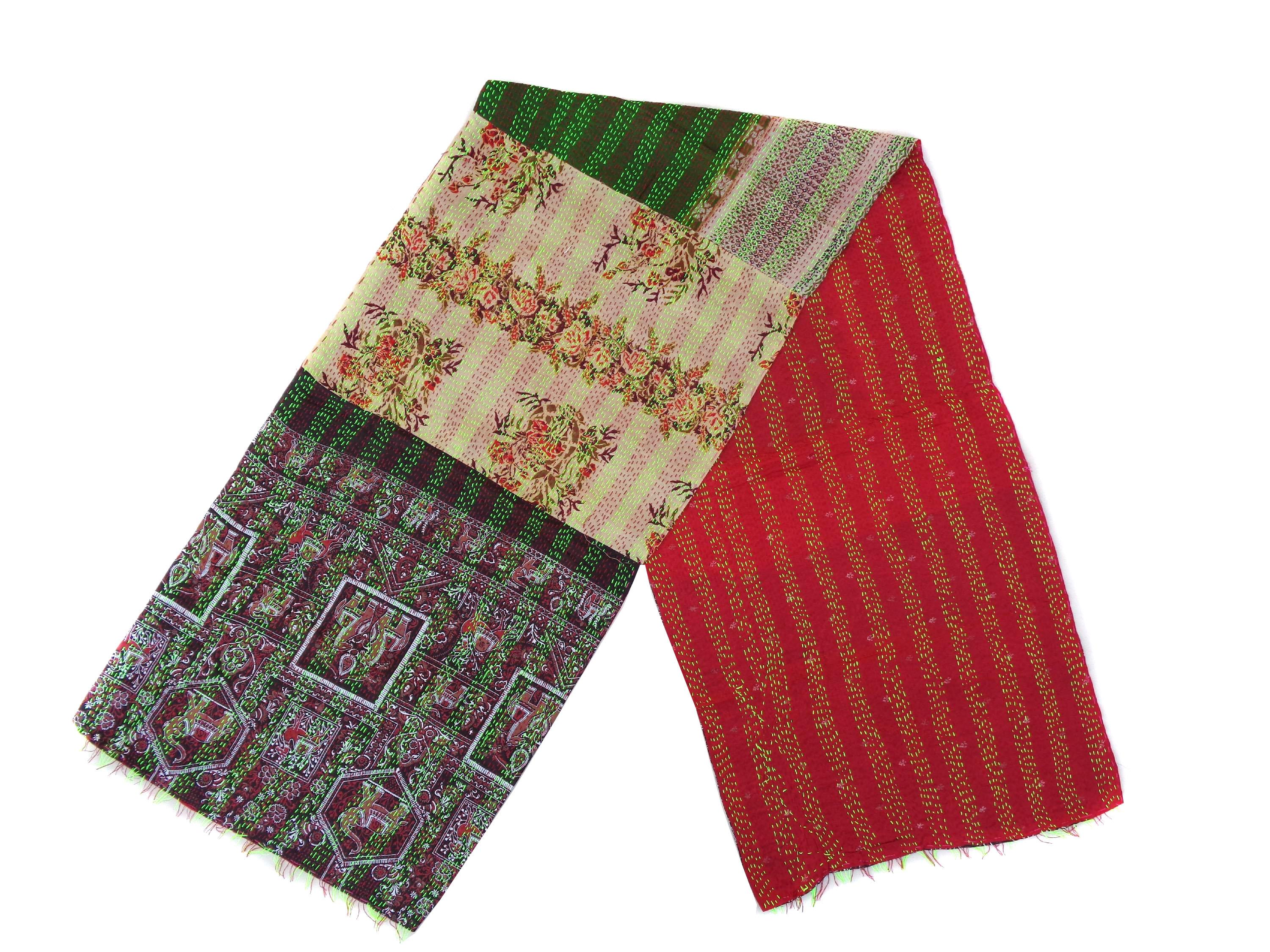 Silk Scarf Head Wrap Stole veil Kantha Embroidered Scarf Veil Boho Scarves KQ60