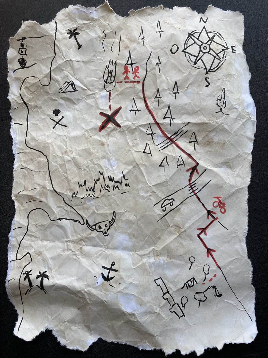 luchobt's tweet photo. Day 15: Map made without using a computer. Pirate treasure map we "found" in my neighborhood. We found the treasure! ;) #30daysmapchallenge #Danielapirata @MapsNorway @tjukanov https://t.co/rhuqjRJLUx