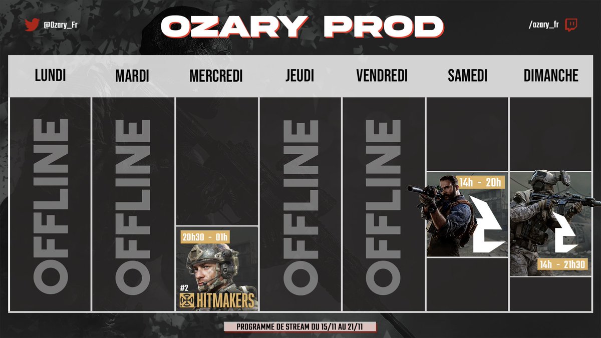 Ozary_Fr's tweet photo. | - #OzaryProd - |
🎛 Prod' de cast
🗓 Deux tournois cette semaine, mercredi le tournoi @HitMakersFr et ce week-end le spectacle sera au rendez-vous lors de l'évent #CLCUP de chez @Team___CL avec un Cash Price de 200€
▶ https://t.co/AczEZ2ITZF https://t.co/m4GnIth81o