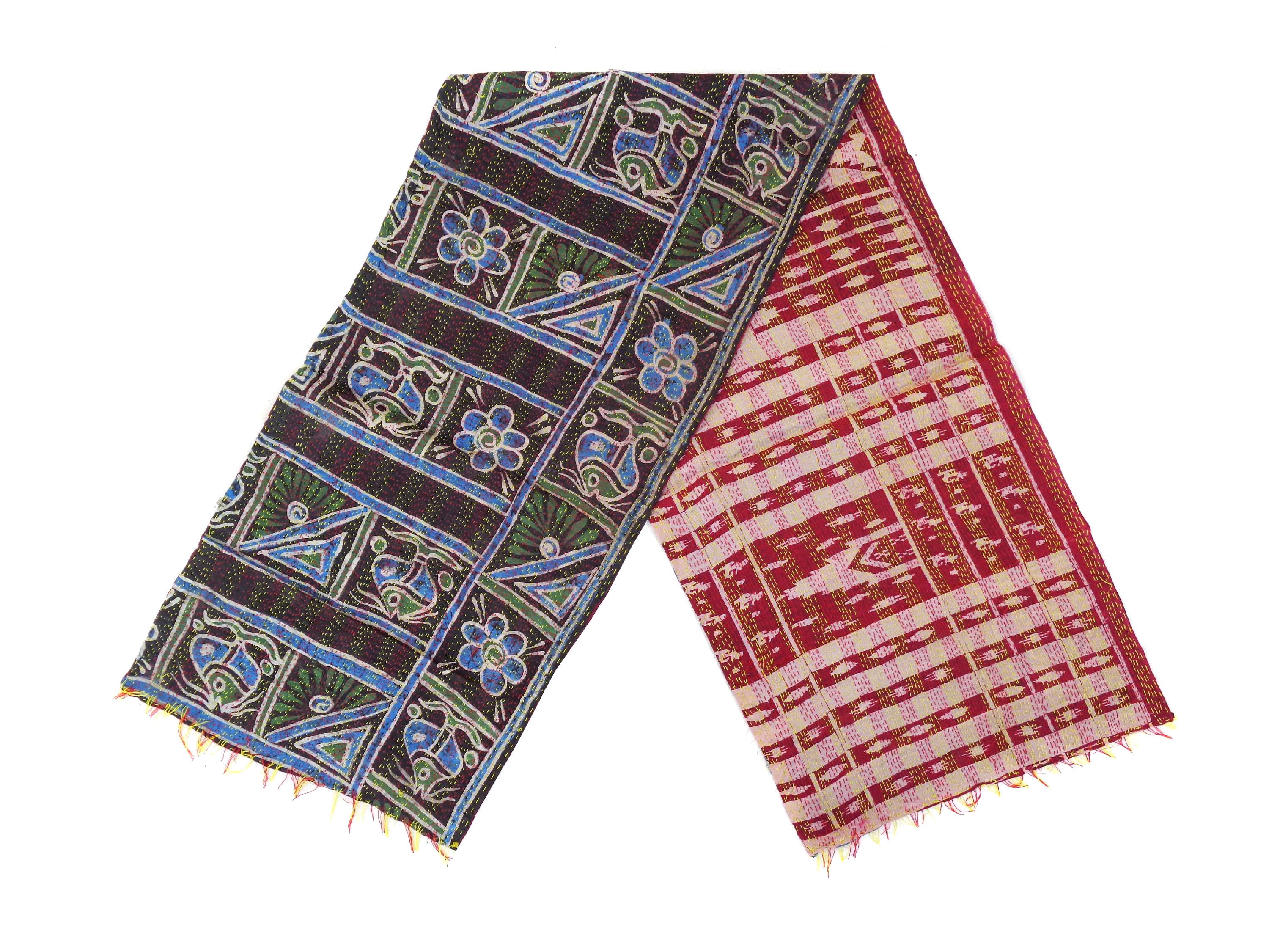 Silk Kantha Scarf Vintage Neck Wrap Stole Dupatta Hand Quilted Women Gypsy  KQ73