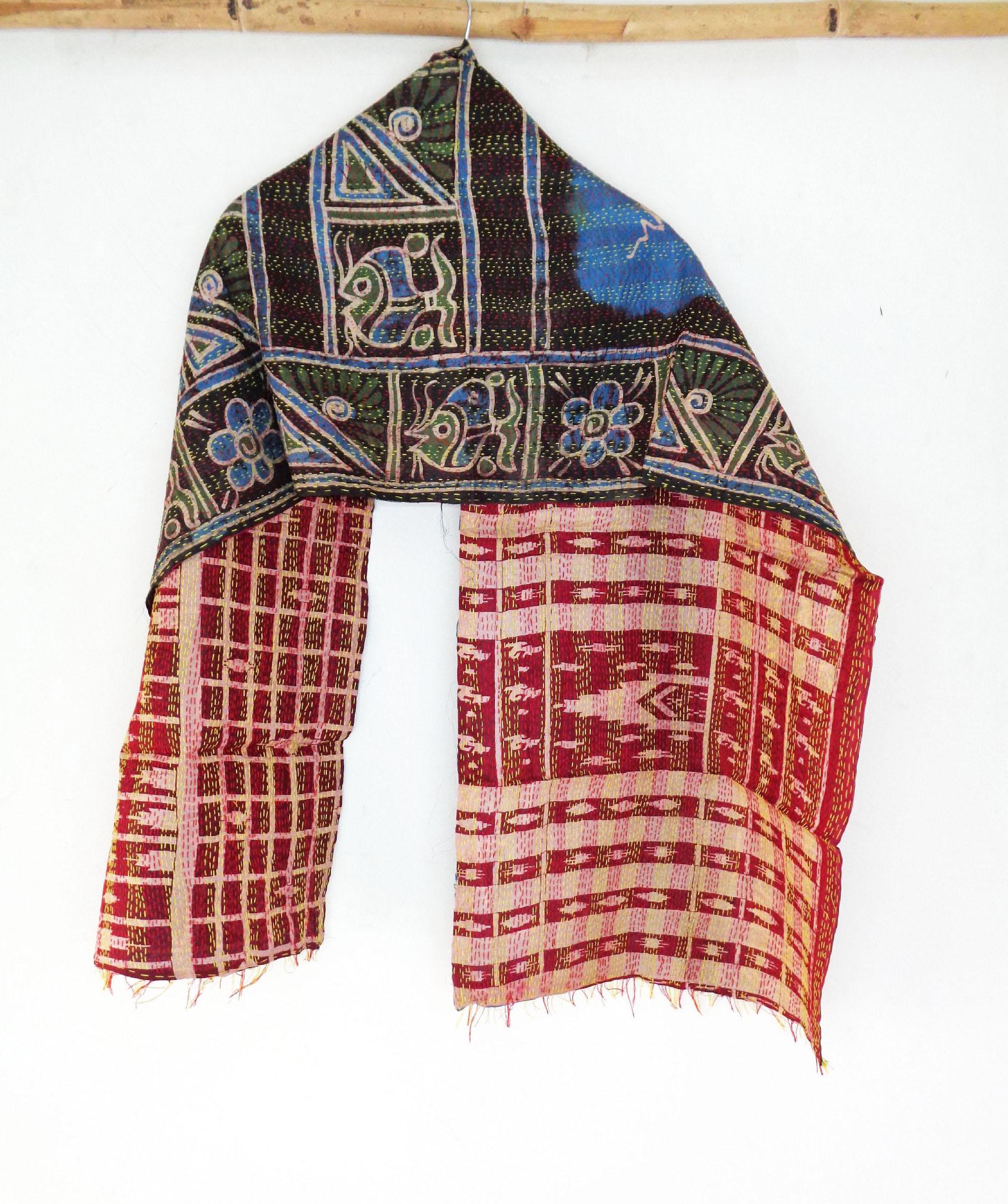 Silk Kantha Scarf Vintage Neck Wrap Stole Dupatta Hand Quilted Women Gypsy  KQ73