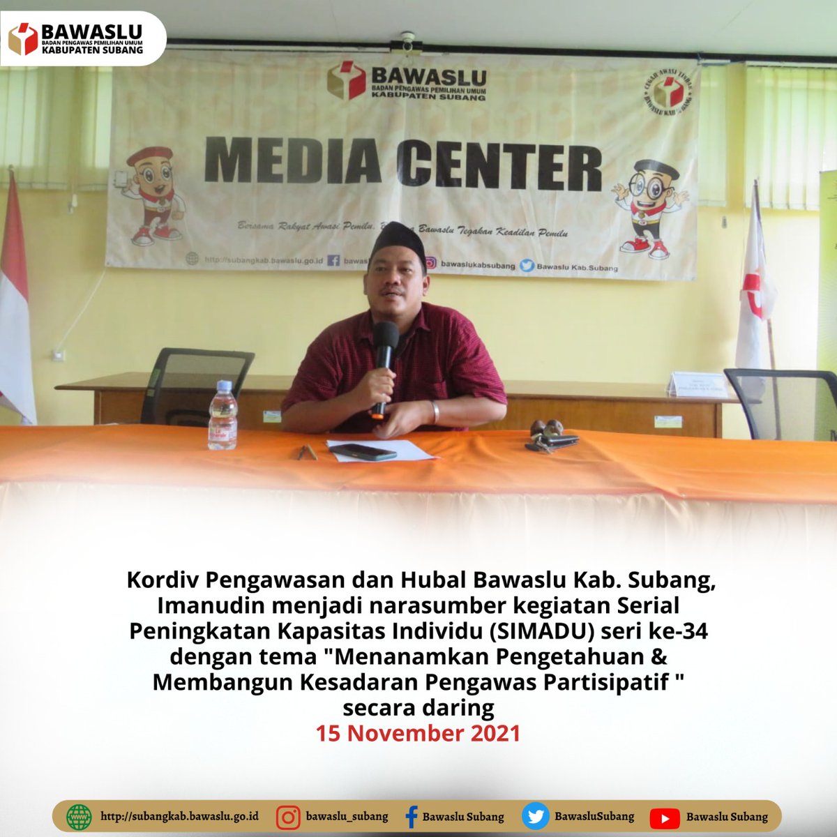 BawasluSubang's tweet photo. #bawaslusubang
Pimpinan dan jajaran Staf Bawaslu Kabupaten Subang mengikuti kegiatan SIMADU Seri ke - 34 dengan tema "Menanamkan Pengetahuan & Membangun Kesadaran Pengawas Partisipatif"
#simadu
#bawaslusubang https://t.co/F9WcwY3ly3