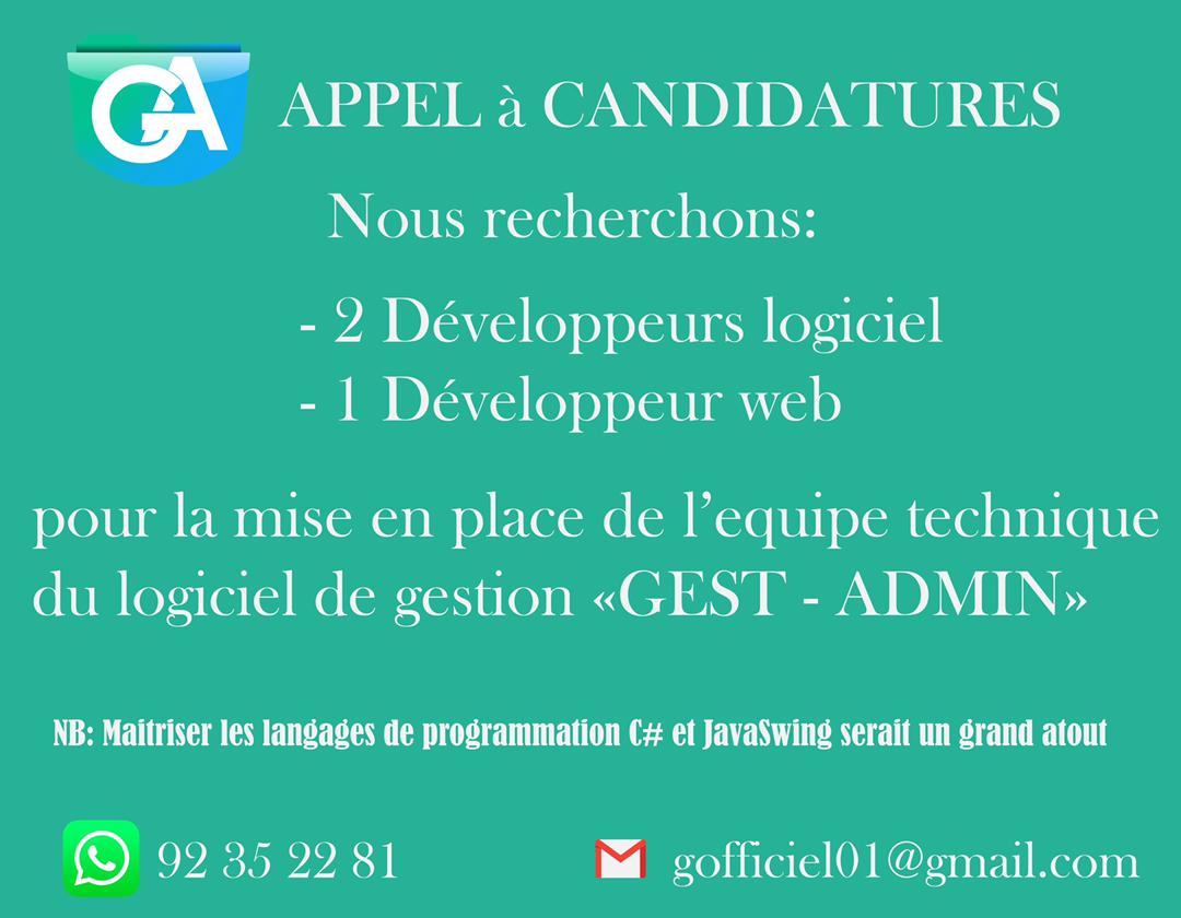 📢 APPEL A CANDIDATURE : 
Vous êtes DÉVELOPPEUR LOGICIEL ou DÉVELOPPEUR WEB, rejoignez nous !!!
Ici le lien pour postuler: forms.gle/2Zv9tozGB7aC61…

<a href="/diallo_massaran/">Massaran Diallo 🇲🇱🇳🇬</a> 
#Gest_Admin