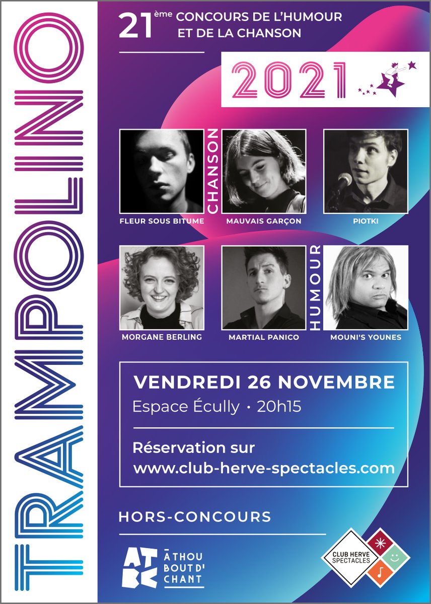 🤩 21e TRAMPOLINO - Dernières places disponibles !! 
Le vendredi 26 novembre 2021 à l'Espace Ecully.
🎫 Réservez vos places maintenant :️ vu.fr/rZ4y