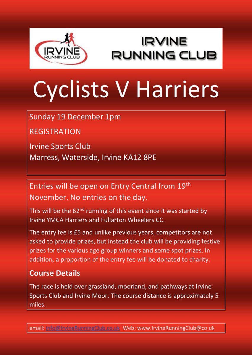 IRunningclub's tweet photo. Our annual Cyclists vs Harriers Race is back due to popular demand!🏃🏻‍♂️🚴🏻‍♀️

Entries open 19/11 via Entry Central so make sure you grab a spot fast, places will fill up quickly

We’re looking forward to seeing you all there! ❤️

#IrvineRunningClub #KeepOnRunning #MOVEmber https://t.co/PoAo2ksu9O