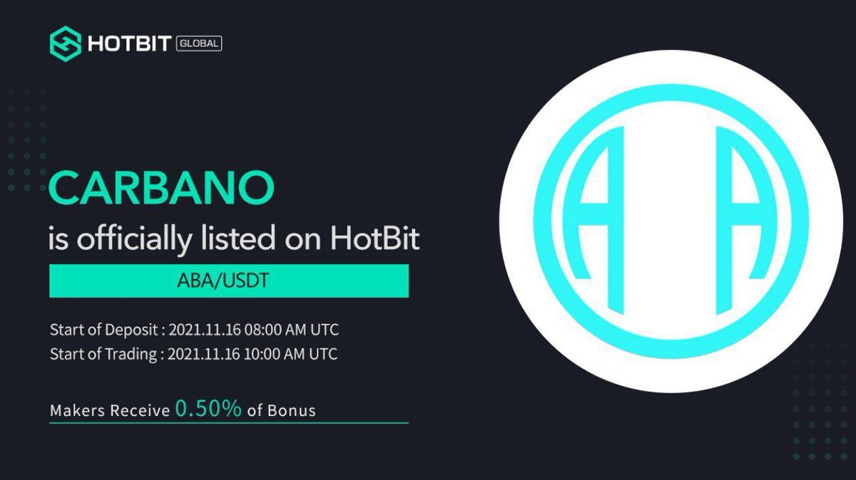 🔥 Carbano #Airdrop (ABA)
⭐️⭐️▪️ 2/3 stars
💰 Reward: 50 ABA ($50)
👥 Referral: 15 ABA ($15)
🏦 Exchange: Hotbit Exchange
🚀 Airdrop Link: t.me/CarbonaAirdrop…

• Join t.me/carbona21
• Like &amp; rt this tweet 

🌐 About Carbano: Visit – carbano.io