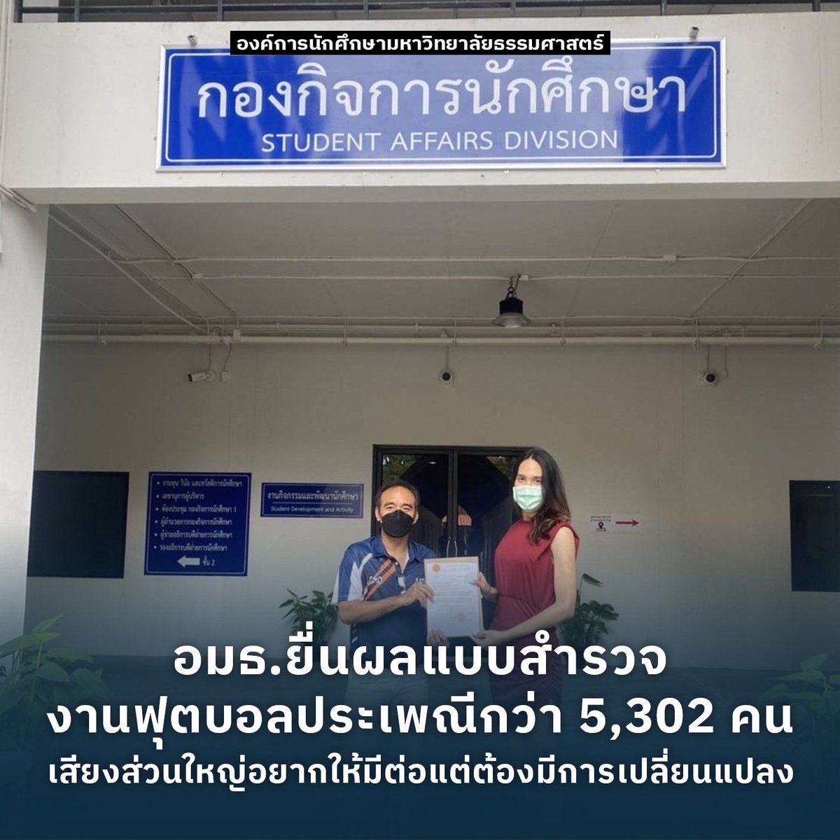 aormortor's tweet image. อมธ.ยื่นผลแบบสำรวจงานฟุตบอลประเพณีฯ กว่า 5,302 คน เสียงส่วนใหญ่อยากให้มีต่อ แต่ต้องมีการเปลี่ยนแปลง

เพิ่มเติมที่ facebook.com/17445350592479…

#CUTUTradionalFootball #DesignUniversity #งานฟุตบอลประเพณีของทุกคน