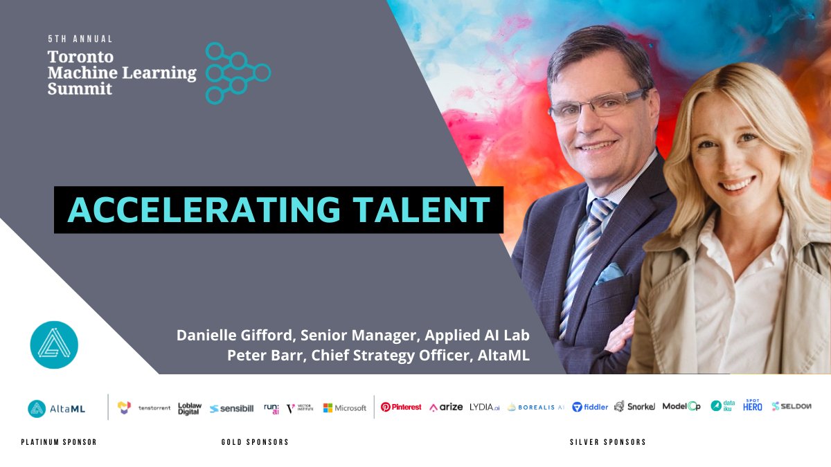 TMLS_TO's tweet image. In this #TMLS2021 talk, Peter Barr &amp;amp; Danielle Gifford of @altaml_com will cover the key obstacles employers and employees/students face and how to overcome them and on how Applied AI Lab partnerships will advance knowledge and recruitment in #AI ecosystem.
bit.ly/TMLS2021