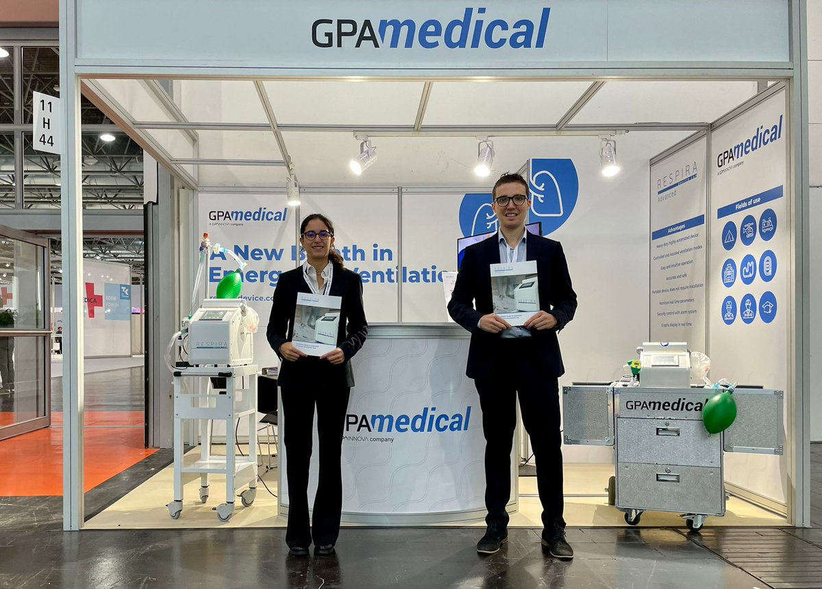 Gpainnova's tweet photo. From today to November 18th, we will be attending #MEDICA2021, in #Düsseldorf. #GPAMedical's team will be showing #RESPIRA, the first invasive #ventilator based on the automation of a manual resuscitation device. Pass by booth 11H44, hall 11, and find out more about it!👋🏻#MEDICA https://t.co/iRjPekX98w