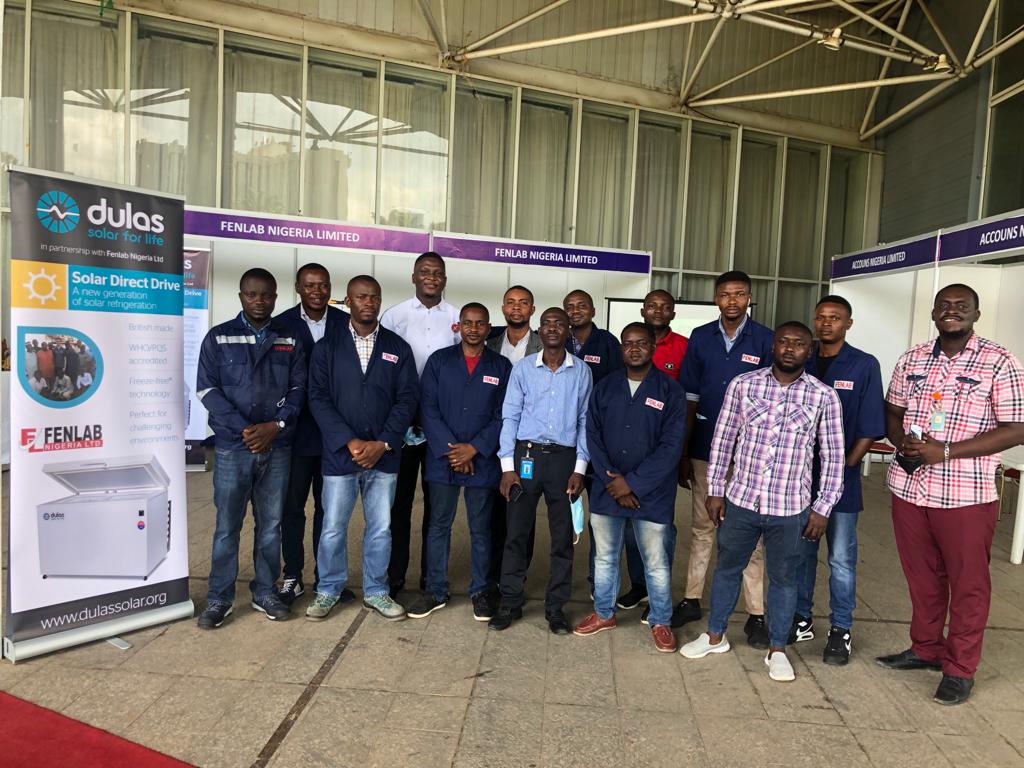 DulasSolar's tweet photo. Our partner in #Nigeria, Fenlab are attending the Nigerian Healthcare exhibition at the International Conference Centre #Abuja this week. Fenlab have recently completed a CCEOP project which involved the installation of 780 Dulas vaccine refrigerators across Nigeria #solarforlife https://t.co/LSSjiyhbmQ