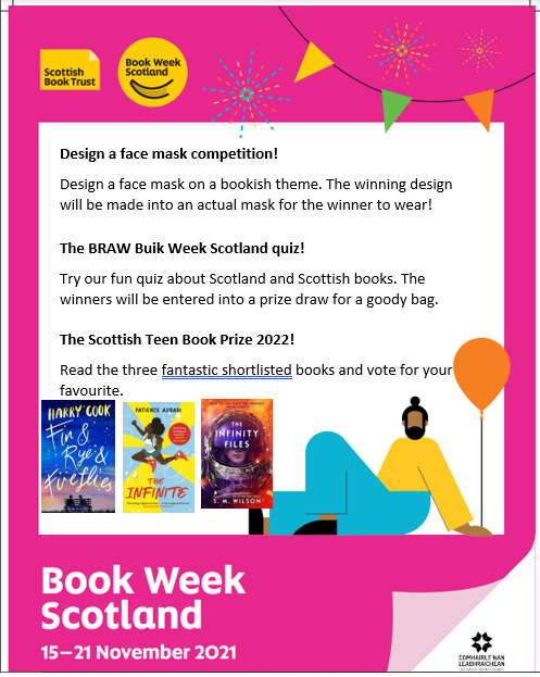 LRCBellshill's tweet photo. It may be inset but there's nothing to stop you celebrating #BookWeekScotland now!
Enter our competition and/or quiz, and it's not to late to join the #ScotTeenBookPrize fun - forms/info are now on Teams. Paper copies will also be available.
#BAreads https://t.co/ufNLcx21gV