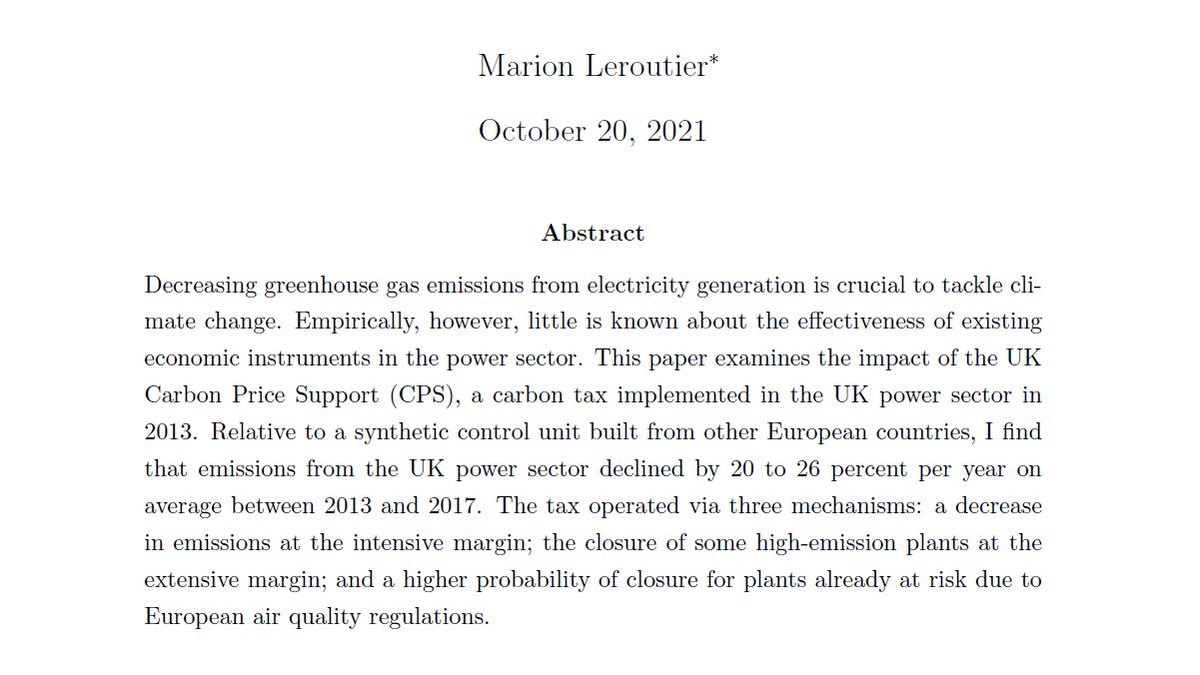 🚨New publication🚨 My 1st paper has been accepted for publication at the Journal of Environmental Economics and Management JEEM 🥳

Coal phase-out was a hot topic at COP 26; here's a🧵on carbon pricing and how the UK virtually phased out coal in a few years #EconTwitter [1/n]
