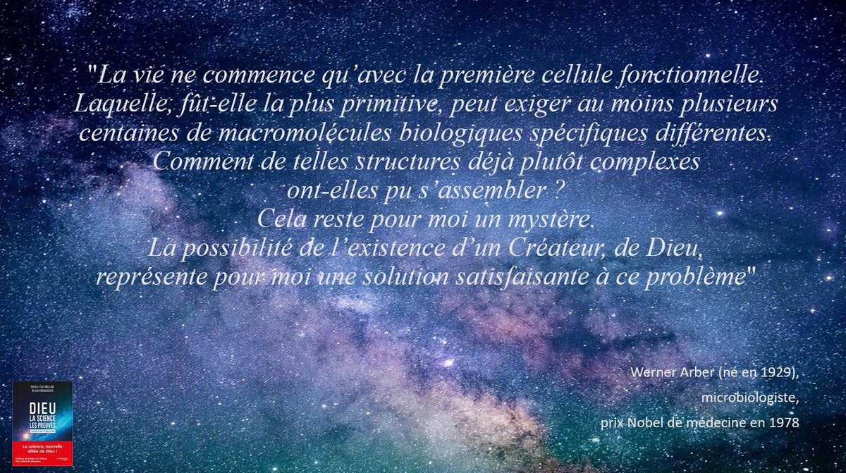 dieu_preuves's tweet photo. #Citation de Werner Arber (né en 1929), #microbiologiste, prix Nobel de #médecine en 1978 sur la possibilité de l'existence d'un Dieu, Créateur de la première cellule fonctionnelle.
#Dieulasciencelespreuves #1jour1citation https://t.co/KT28WhR1Nu