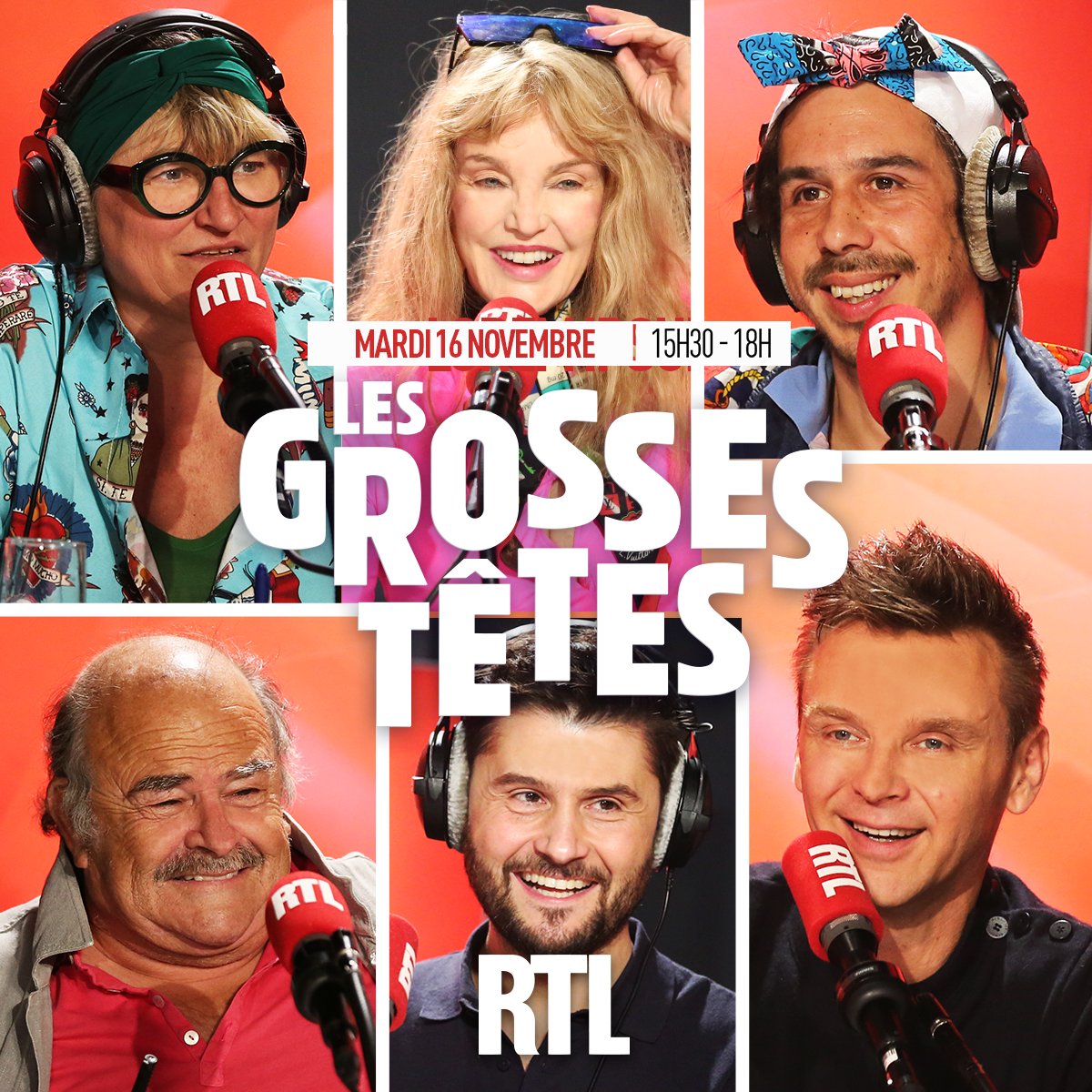 GrossesTetesRTL's tweet photo. 👏💃✈🎬🎸📺 Bonjour à tous ! Découvrez #LesGrossesTêtes du mardi #16novembre. Autour de @ruquierofficiel aujourd’hui : @ChristineBravo7, @ArielleDombasle, #DavidBoring, @JBenguigui, @Tof_Beaugrand, @Jeanfi_Janssens. ⏰ Rendez-vous à 15h30 sur @RTLFrance ✅ https://t.co/s4Wmr3bUfP