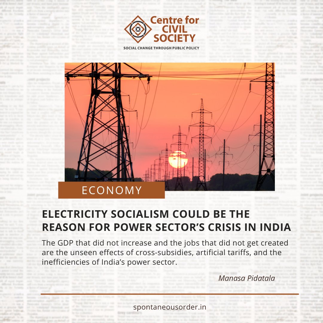 ccsindia's tweet photo. Today's article on the Spontaneous Order outlines the sizeable contribution of government-mandated electricity #subsidies and artificial tariffs to India's #powersector crisis.
   
Read it here: https://t.co/oB8D56pOPe https://t.co/IyJu3c9DXi
