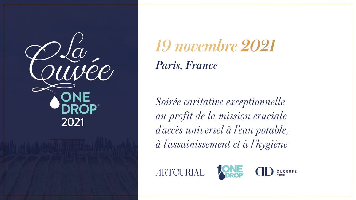 Nous avons le plaisir de participer à  l'événement de <a href="/onedrop/">ONE DROP</a>, La Cuvée One Drop 2021, un sublime dîner à Paris le 19 novembre prochain.

Vous souhaitez venir ou miser? 

Contactez ⬇️ lacuveeonedrop@onedrop.org

artcurial.com/fr/vente-4191-…