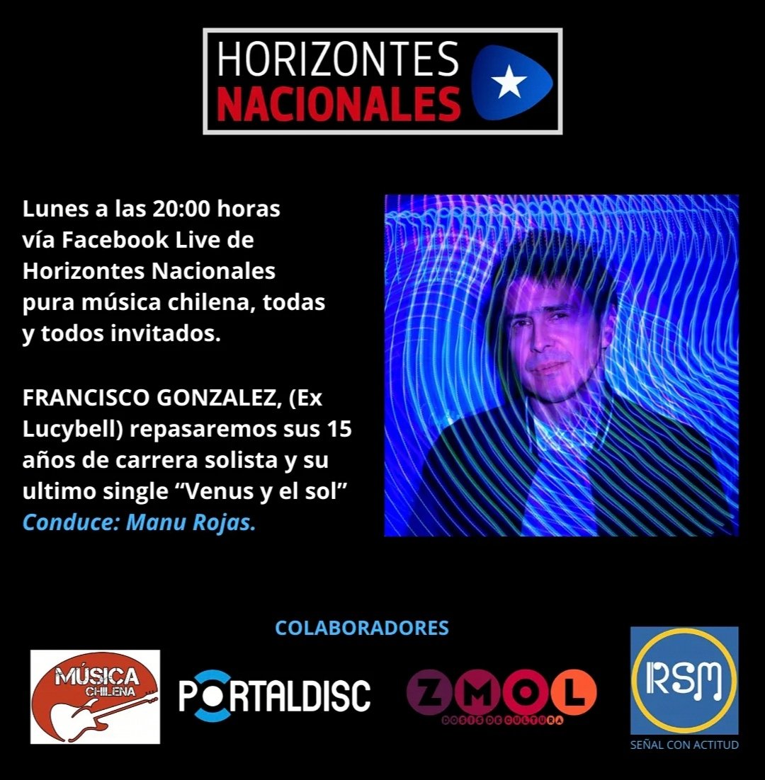manurojasfotos's tweet photo. Hoy lunes junto a Francisco González, Ex Lucybell, con quien repasaremos sus 15 años de carrera y muchos mas..¡¡ acompáñenos, a las 20:00 horas vía Facebook Live de Horizontes Nacionales los y las esperamos...¡¡¡
.
#franciscogonzalez
#portaldisc
#zmol
#horizontesnacionales🇨🇱 https://t.co/06Gwr33V4B