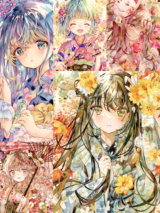 #着物の日
今までに描いた色々な和服🌼#透明水彩 