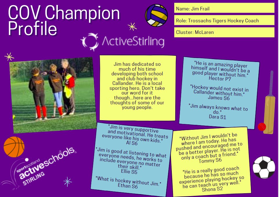 ActiveSchoolStg's tweet photo. This month we are celebrating @sportscotland Community Champions campaign. Check out our first feature below 👇 #COVChampions @ScottishHockey @McLarenHSPE https://t.co/VqNZVVZOLY