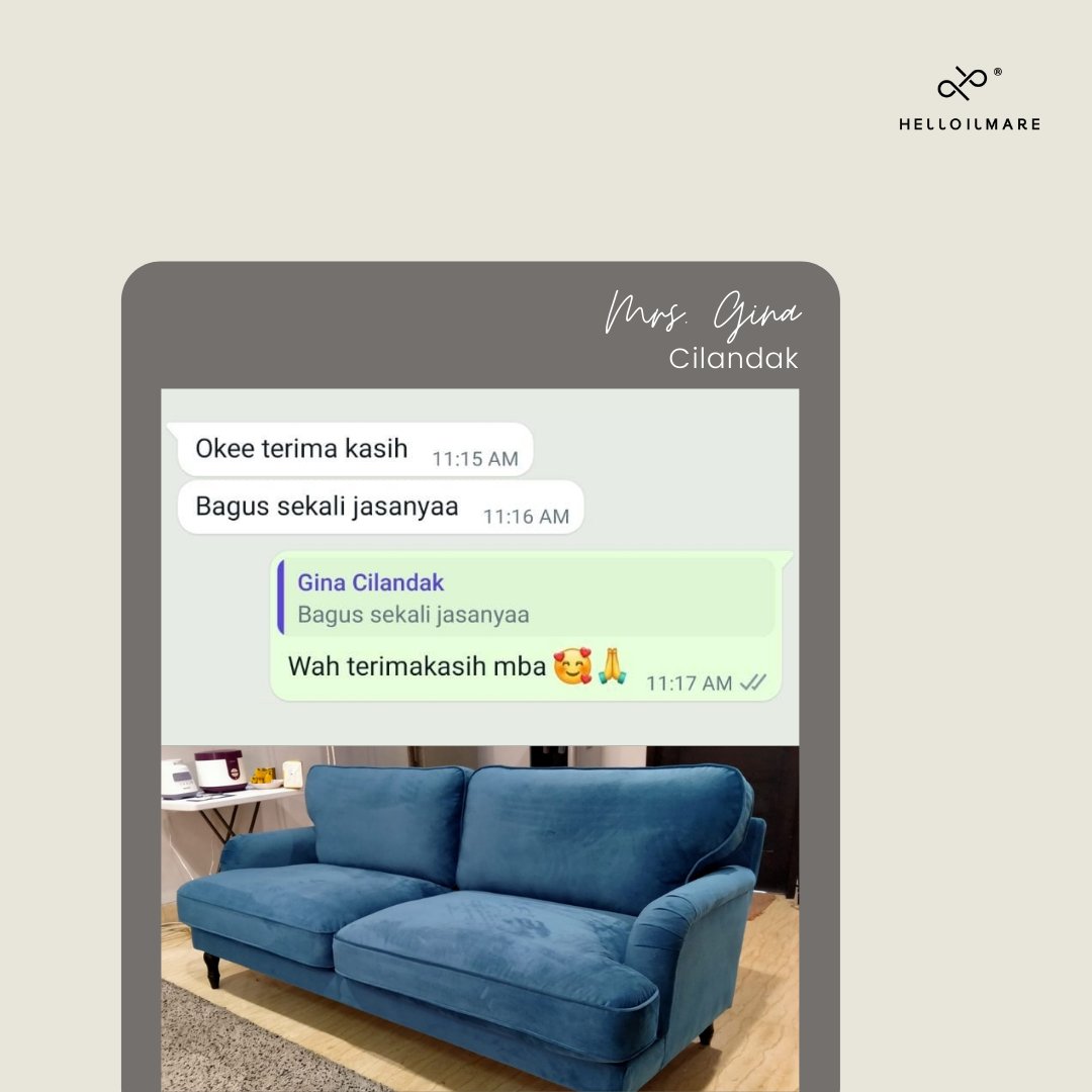 Helloilmare's tweet photo. Happy customers makes us proud. Thank you Mrs. Gina - Cilandak
#helloilmare #servicesofa #stocksund #IKEA #TokopediaWIB #ShopeeTalk1111xBamBam https://t.co/JOXFyzPl59