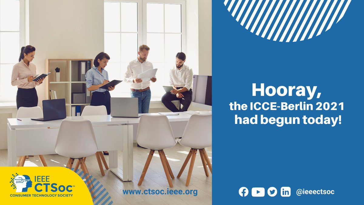 ieeecesoc's tweet photo. Dear ICCE-Berlin 2021 participants, use official hashtags #ICCEBerlin #ICCEBerlin2021 and publish your impressions about the conference. We will share them on IEEE CTSoc social networks!
https://t.co/KGSUu6Tj0x
#IEEE #ConsumerTechnologySociety #CTSoc #ICCEBerlin #ICCEBerlin2021 https://t.co/wk0RSwO5yU