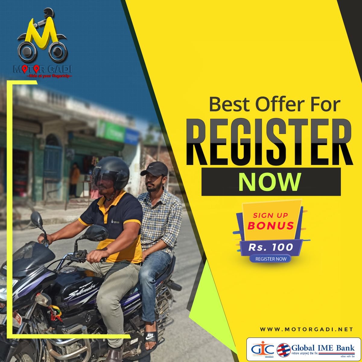 Sign Up Today On MOTOR GADI &amp; Get Rs.100 Sign Up Bonus In Return.
🛵 🛵 🏍️ 🏍️
#MotorGadi #RideSharing #Smartpeople #Emergency
#AirportService #itahari #Biratnagar #Dharan #Damak #Birtamod
#Pokhara #Birgunj
OurPartner
#insurance
#GeneralInsuranceCompanyLtd